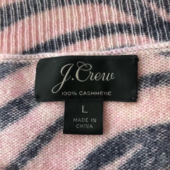 J. CREW • Like New 100% Cashmere Pink and Navy Zebra Striped Pullover Sweater - Picture 3 of 14